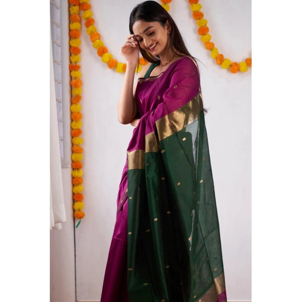 Generic Women's Cotton  Printed Saree With Unstitched Blouse 5.5Mtr (Wine)