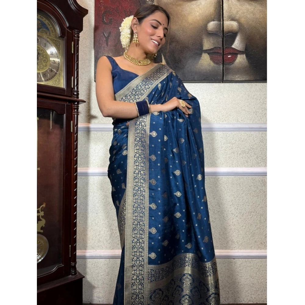 Generic Women's Silk Printed Saree With Unstitched Blouse 5.5Mtr (Rama)
