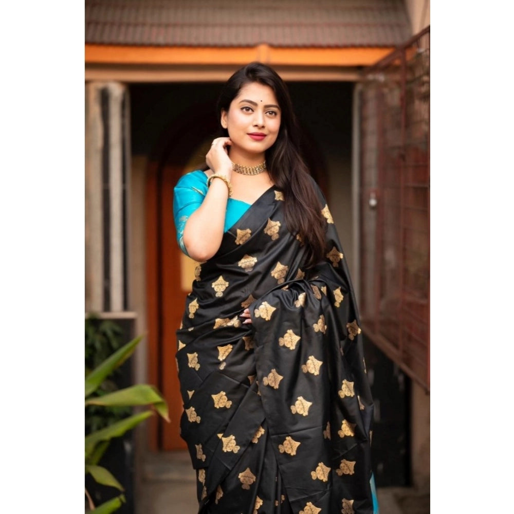 Generic Women's Silk Printed Saree With Unstitched Blouse 5.5Mtr (Sky Blue)