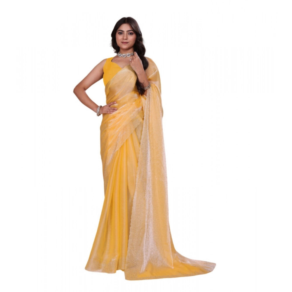 Generic Women's Jimmy choo Embellished Bollywood Saree With Unstitched Blouse 5.5Mtr (Yellow)