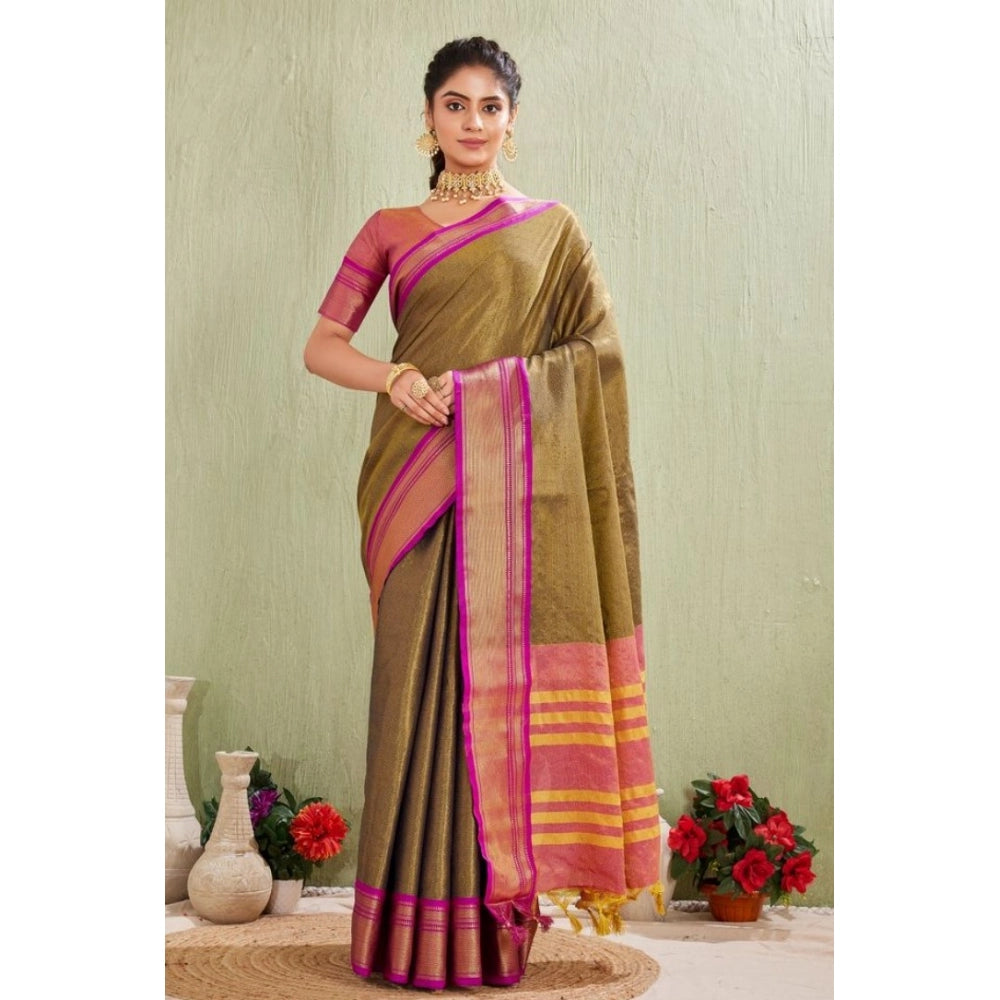 Generic Women's Silk Blended Jaquard Woven Saree With Unstitched Blouse 5.5Mtr (Green)