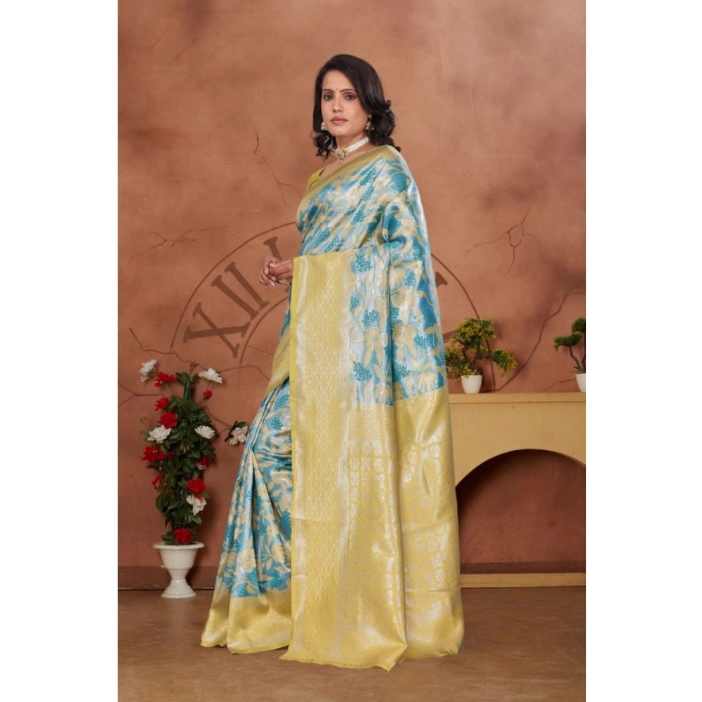Generic Women's Banarasi Silk Jaquard Woven Saree With Unstitched Blouse 5.5Mtr (Yellow)