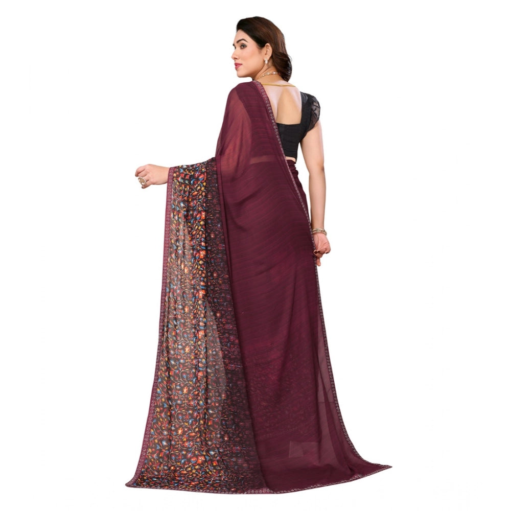 Generic Women's Georgette Printed Saree With Unstitched Blouse 5.5Mtr (Maroon)