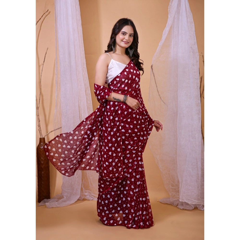 Generic Women's Georgette Printed Saree With Unstitched Blouse 5.5Mtr (Maroon)