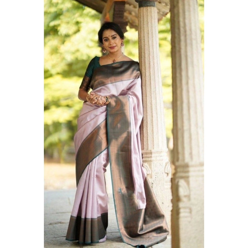 Generic Women's Soft Lichi Silk Printed Saree With Unstitched Blouse 5.5Mtr (Light-Pink)