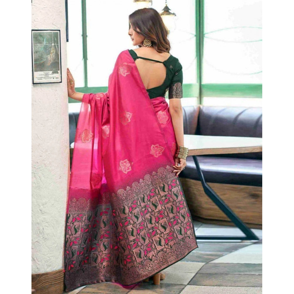 Generic Women's Soft Lichi Silk Printed Saree With Unstitched Blouse 5.5Mtr (Pink)