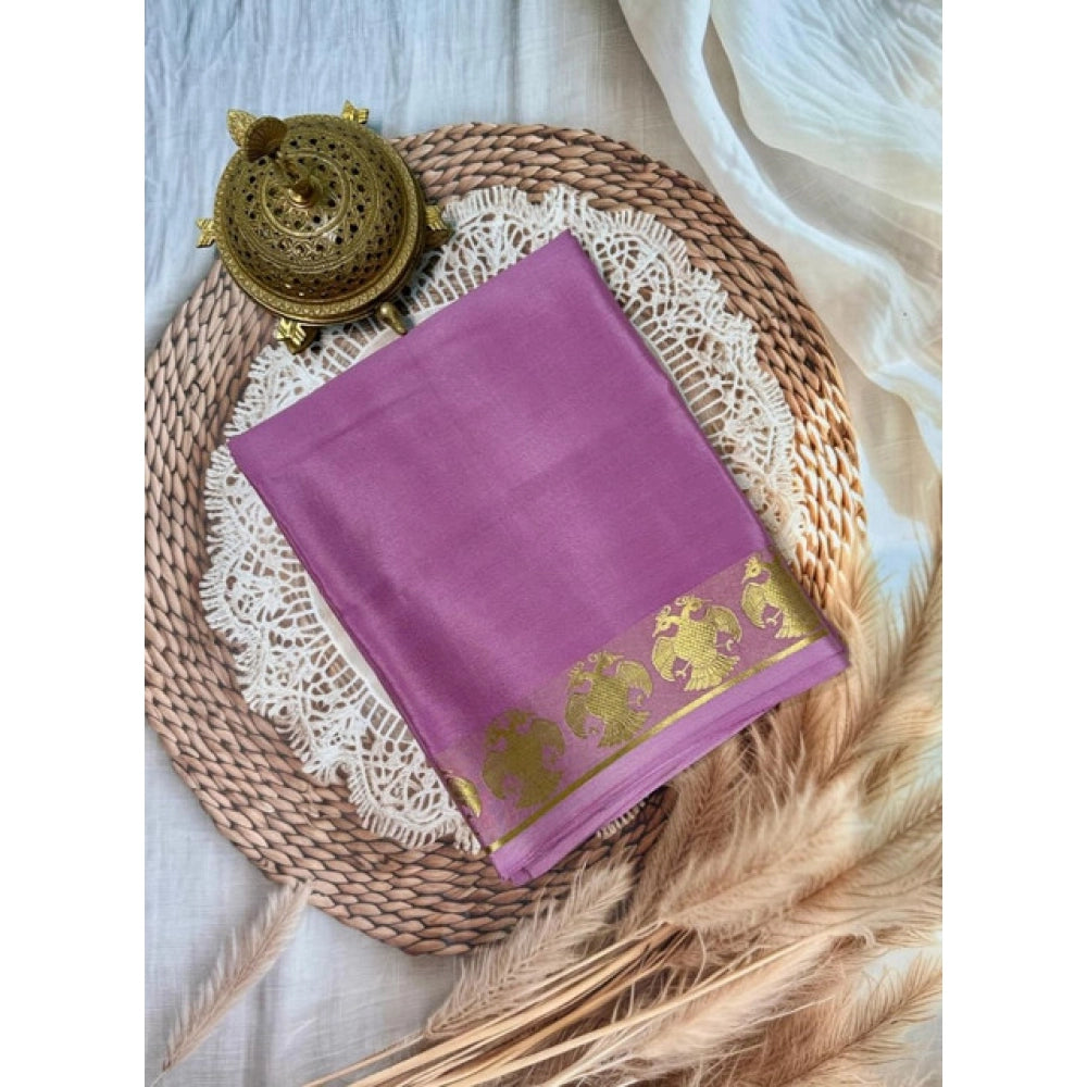 Generic Women's Crepe Chit Pallu Solid Saree With Unstitched Blouse 5.5Mtr (Pink)