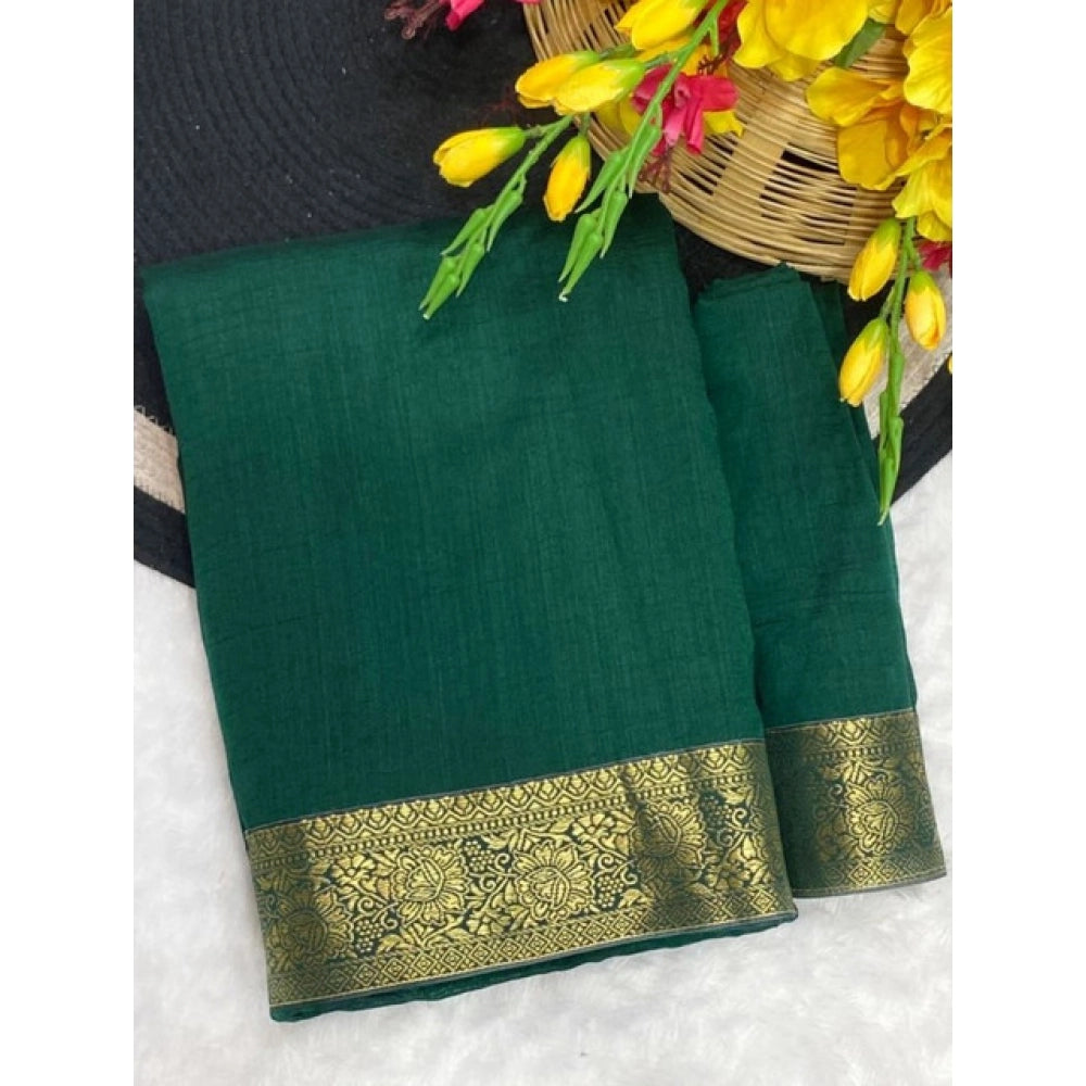 Generic Women's Vichitra Silk Printed Saree With Unstitched Blouse 5.5Mtr (Green)