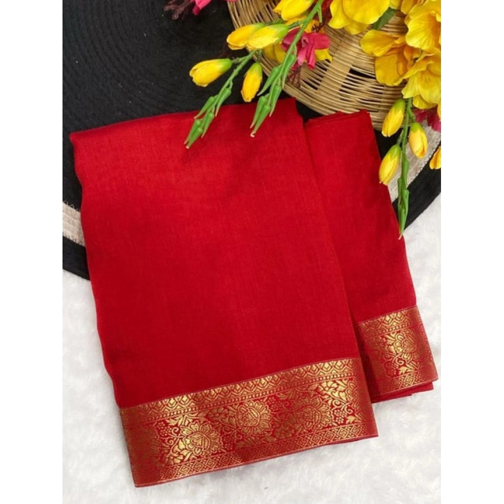 Generic Women's Vichitra Silk Printed Saree With Unstitched Blouse 5.5Mtr (Red)