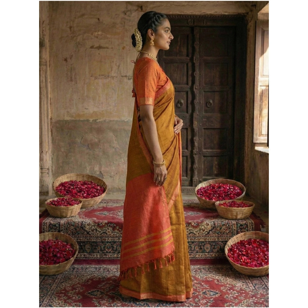 Generic Women's Cotton Printed Saree With Unstitched Blouse 5.5Mtr (Mustrad)