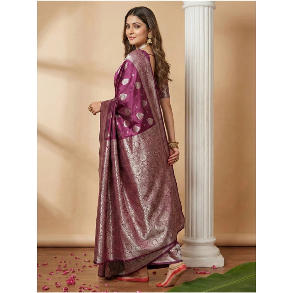 Generic Women's Silk Blend Printed Saree With Unstitched Blouse 5.5Mtr (Purple)