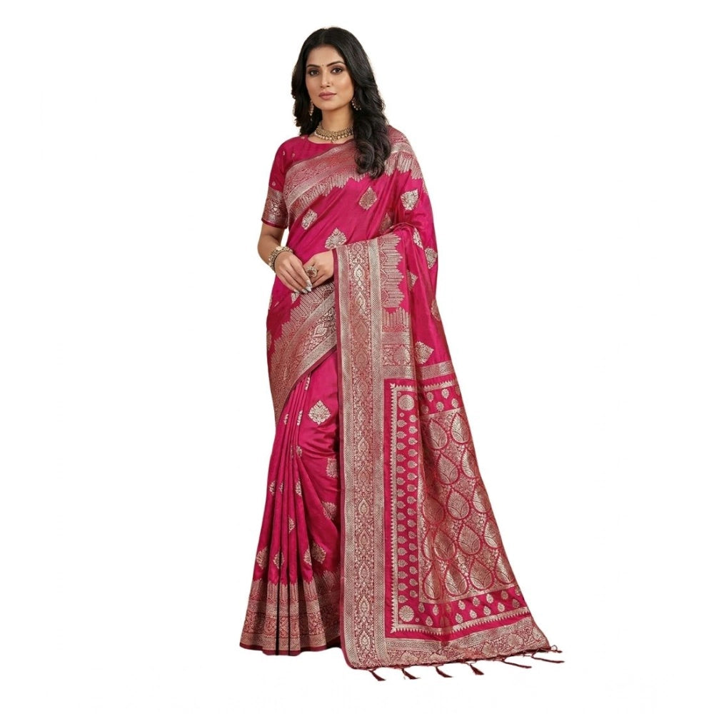 Generic Women's Silk Blend Printed Saree With Unstitched Blouse 5.5Mtr (Magenta)