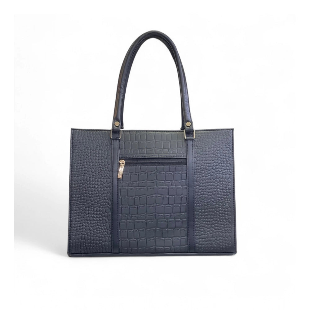 Generic Women's Polyurethane Croco Shoulder Tote Bag (Black)
