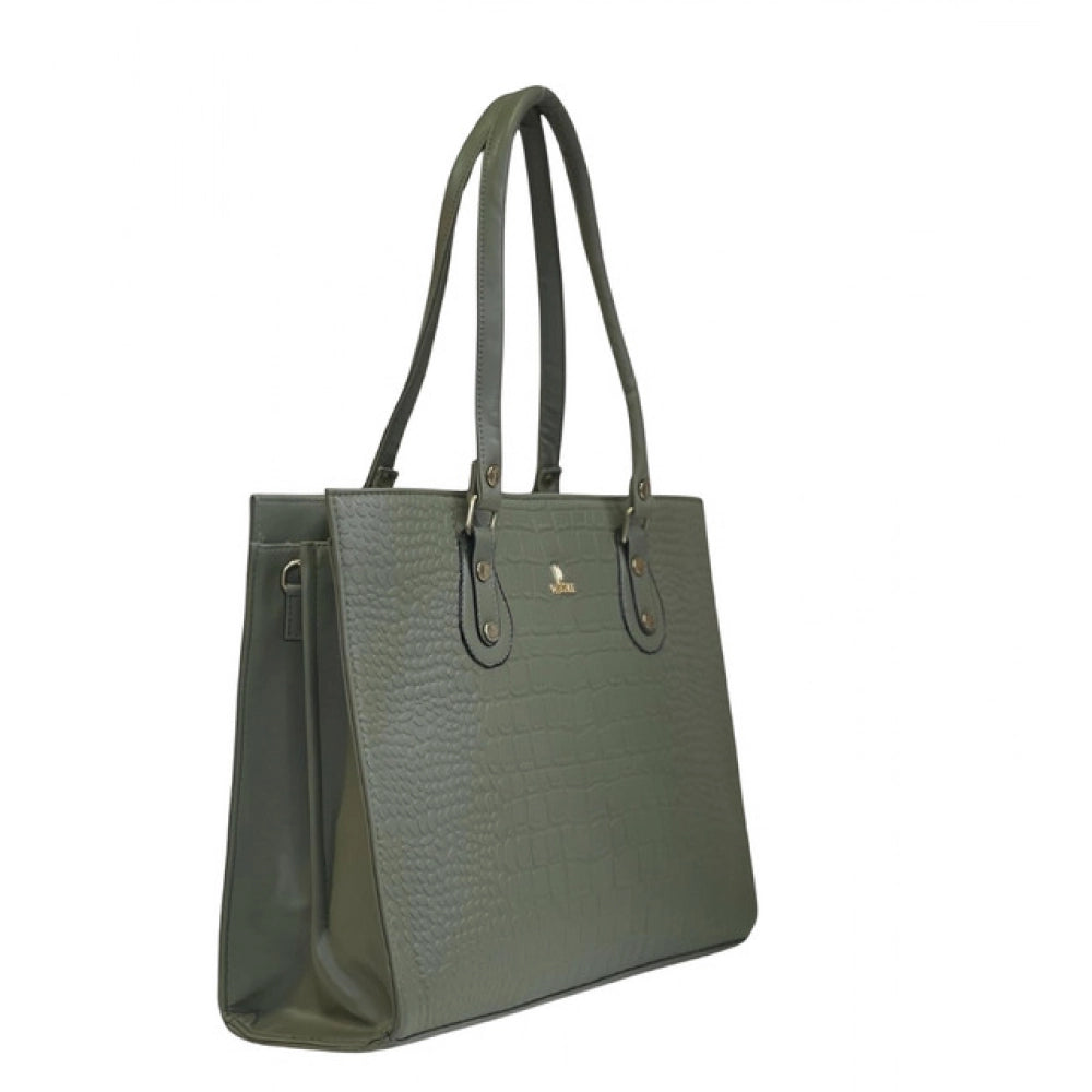 Generic Women's Polyurethane Croco Shoulder Tote Bag (Green)