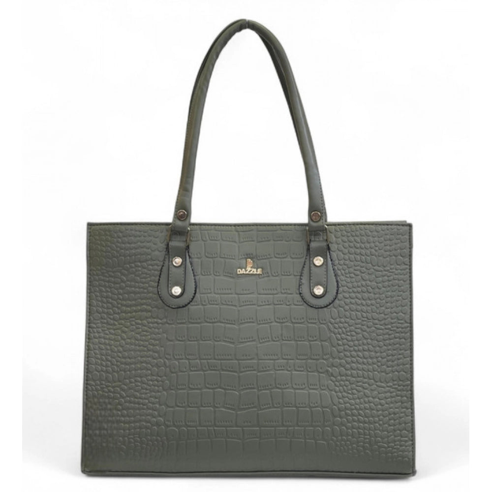 Generic Women's Polyurethane Croco Shoulder Tote Bag (Green)