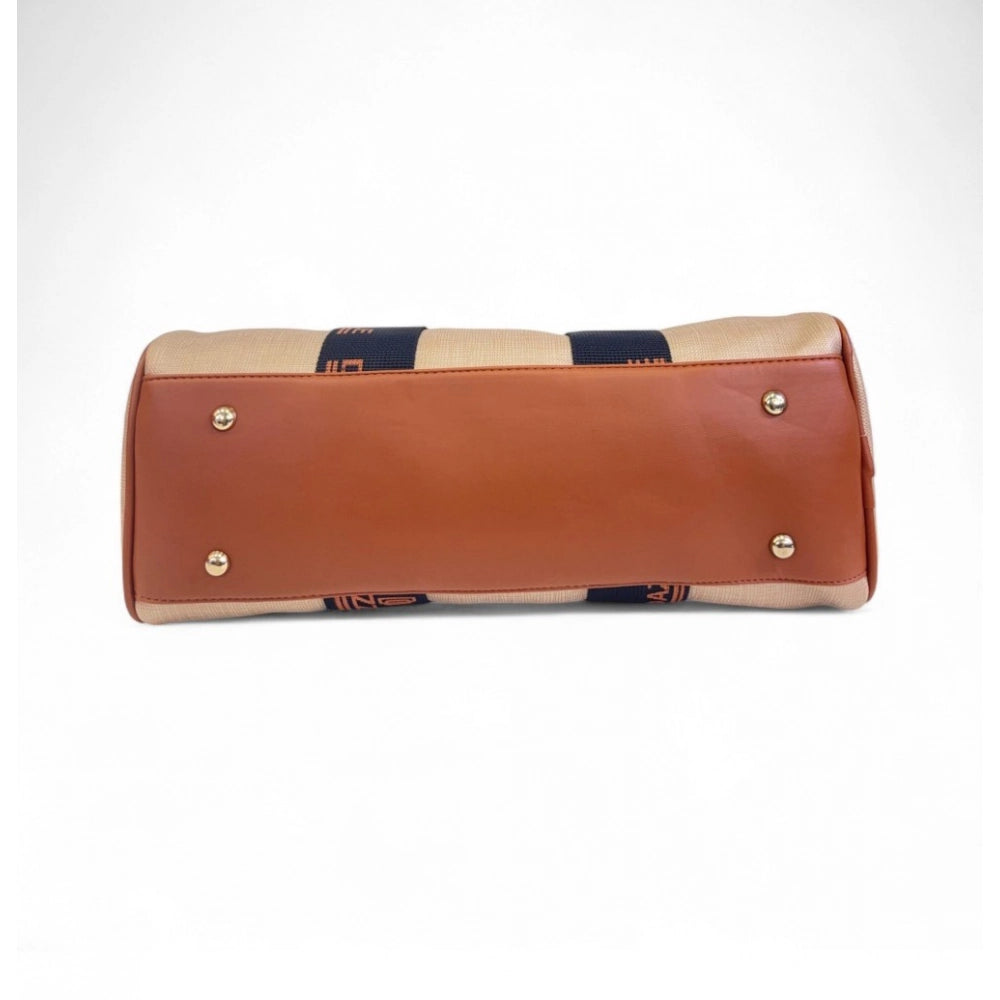 Generic Women's Polyurethane Textured Duffle Bag with Adjustable &amp; Removable Strap (Beige-Brown)