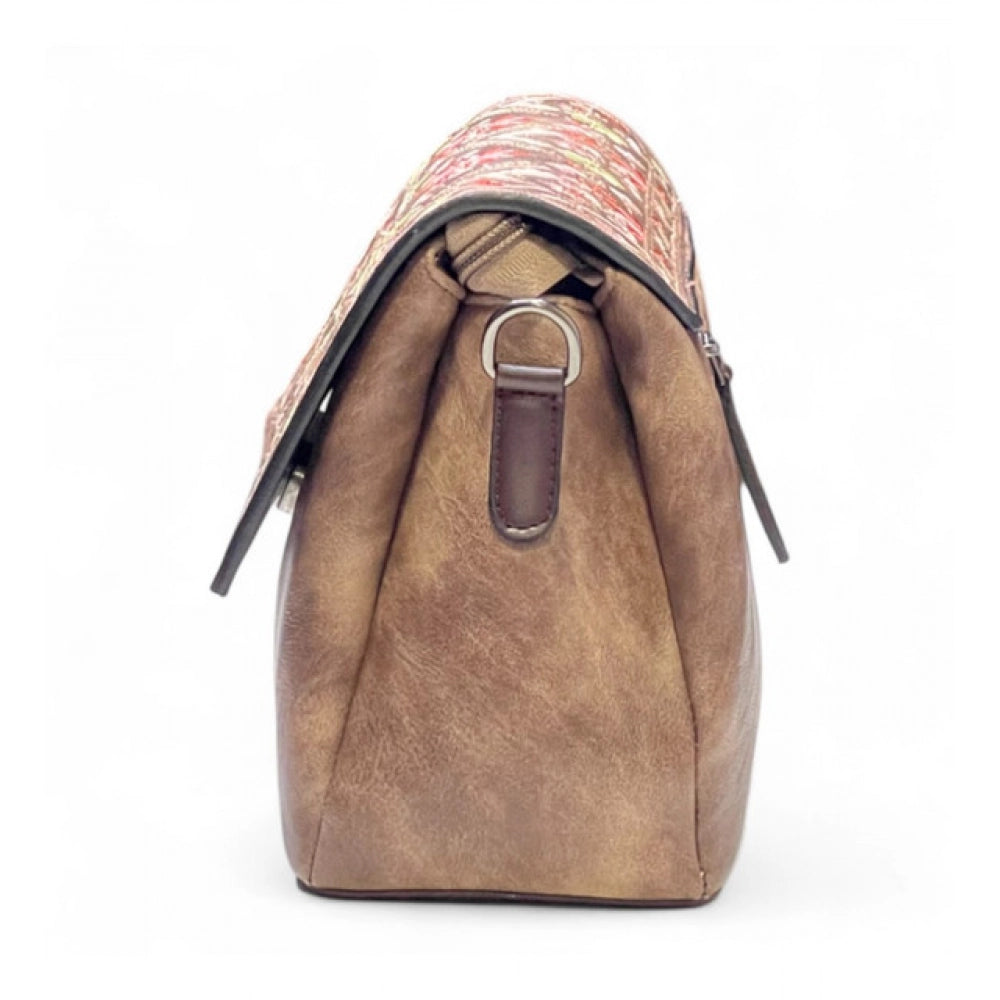 Generic Women's Polyurethane Floral Embroidered Crossbody Sling Bag with Adjustable &amp; Removable Strap (Brown)