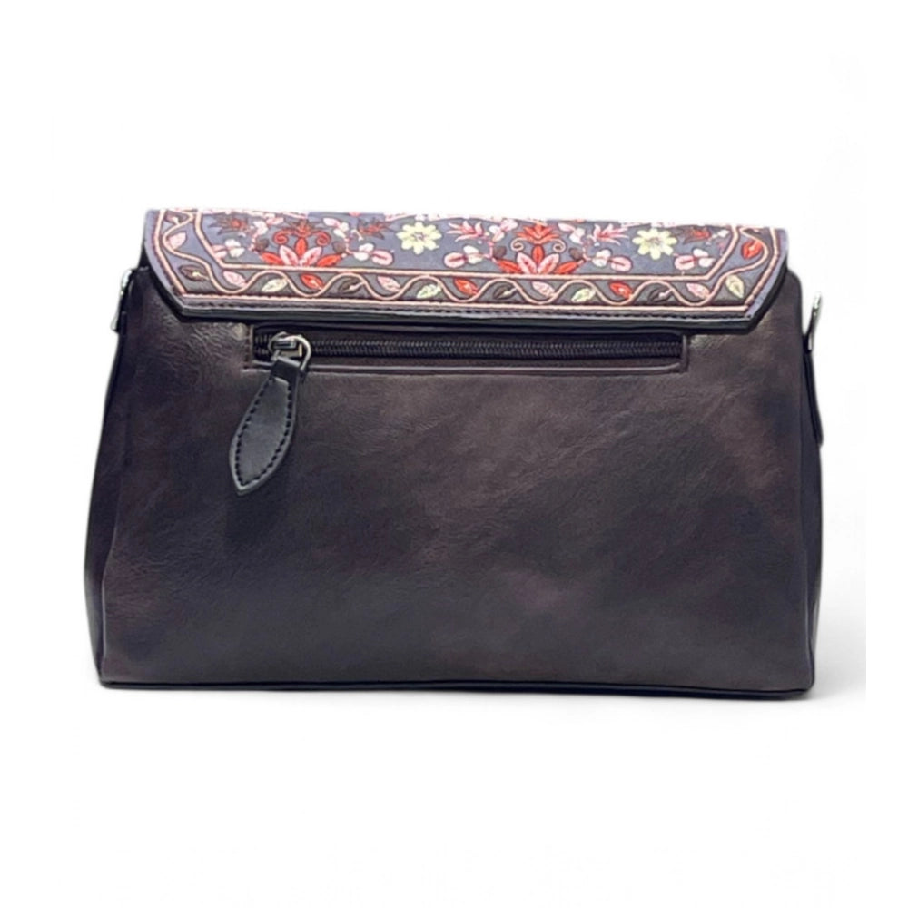 Generic Women's Polyurethane Floral Embroidered Crossbody Sling Bag with Adjustable &amp; Removable Strap (Coffee)