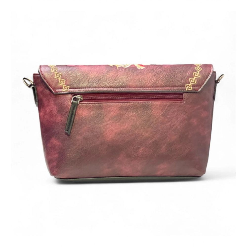 Generic Women's Polyurethane Floral Embroidered Crossbody Sling Bag with Adjustable &amp; Removable Strap (Red)