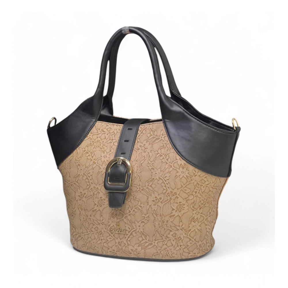 Generic Women's Polyurethane Textured Two-Tone Tote Handbag with Adjustable &amp; Removable Strap (Beige)