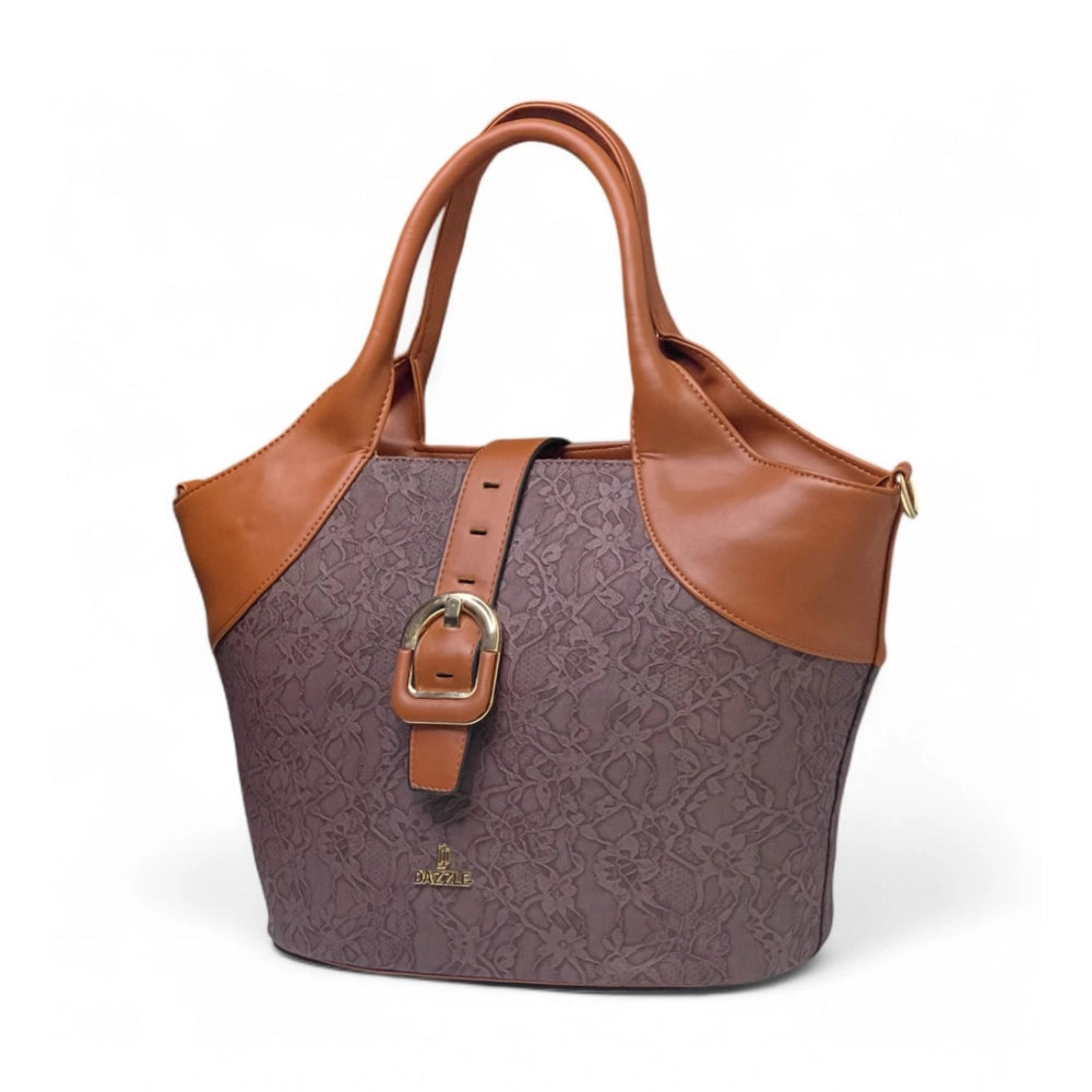 Generic Women's Polyurethane Textured Two-Tone Tote Handbag with Adjustable &amp; Removable Strap (Dark Brown)