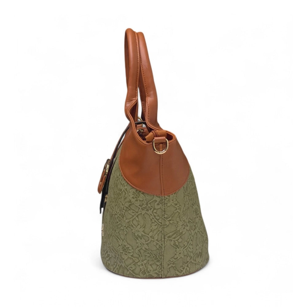 Generic Women's Polyurethane Textured Two-Tone Tote Handbag with Adjustable &amp; Removable Strap (Green)