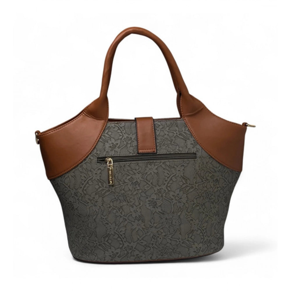 Generic Women's Polyurethane Textured Two-Tone Tote Handbag with Adjustable &amp; Removable Strap (Grey)