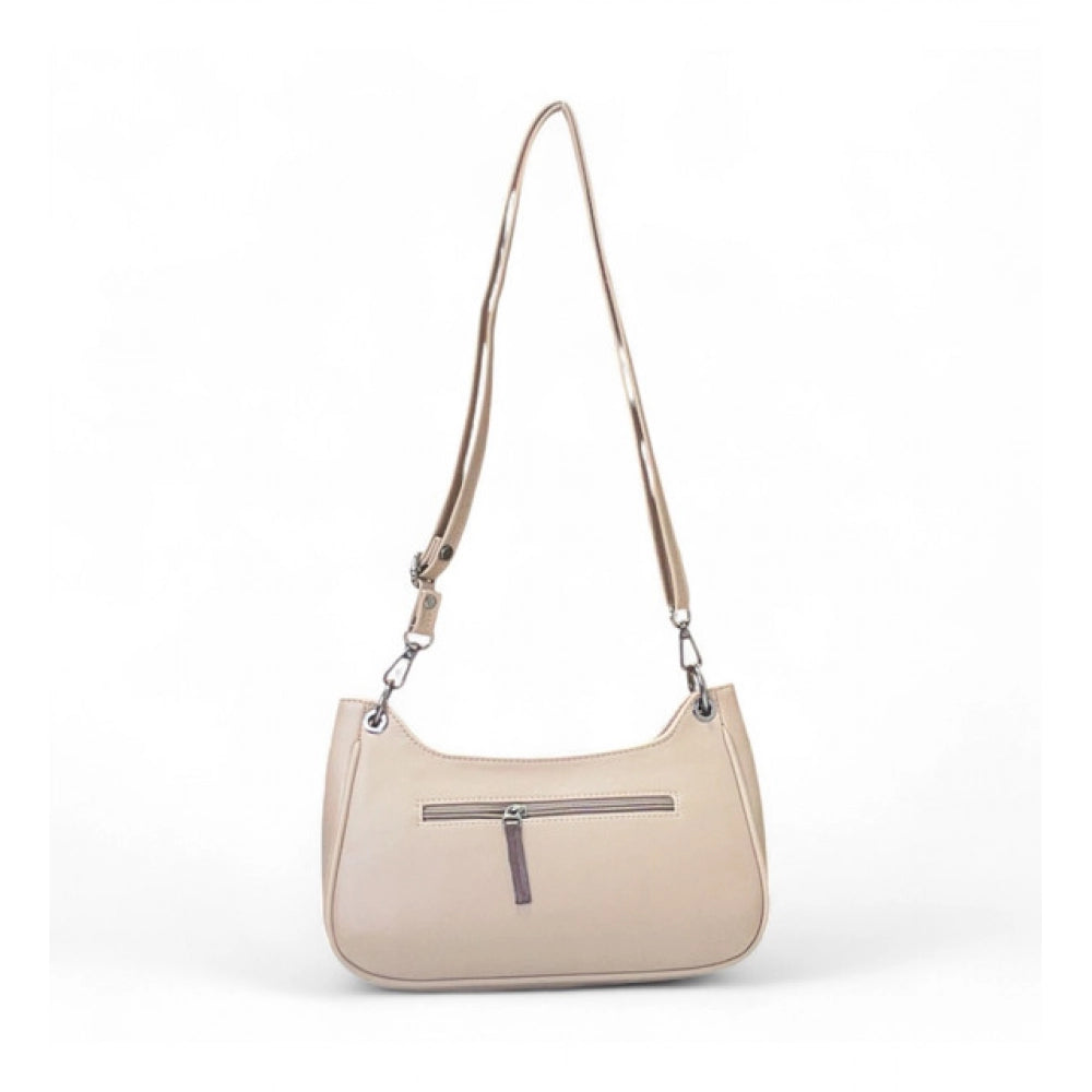 Generic Women's Polyurethane Floral Embroidered Crossbody Sling Bag with Adjustable &amp; Removable Strap (Beige)