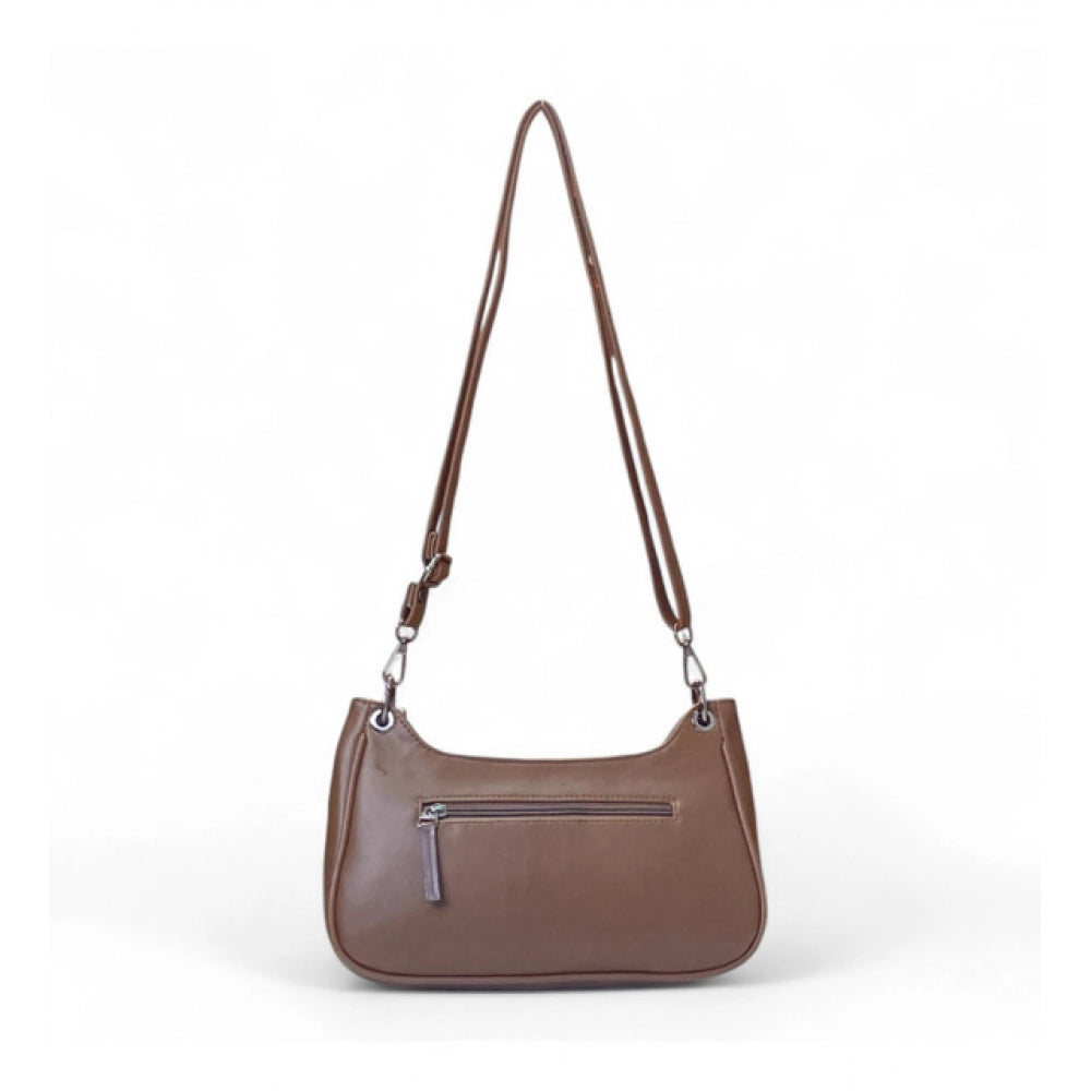 Generic Women's Polyurethane Floral Embroidered Crossbody Sling Bag with Adjustable &amp; Removable Strap (Brown)