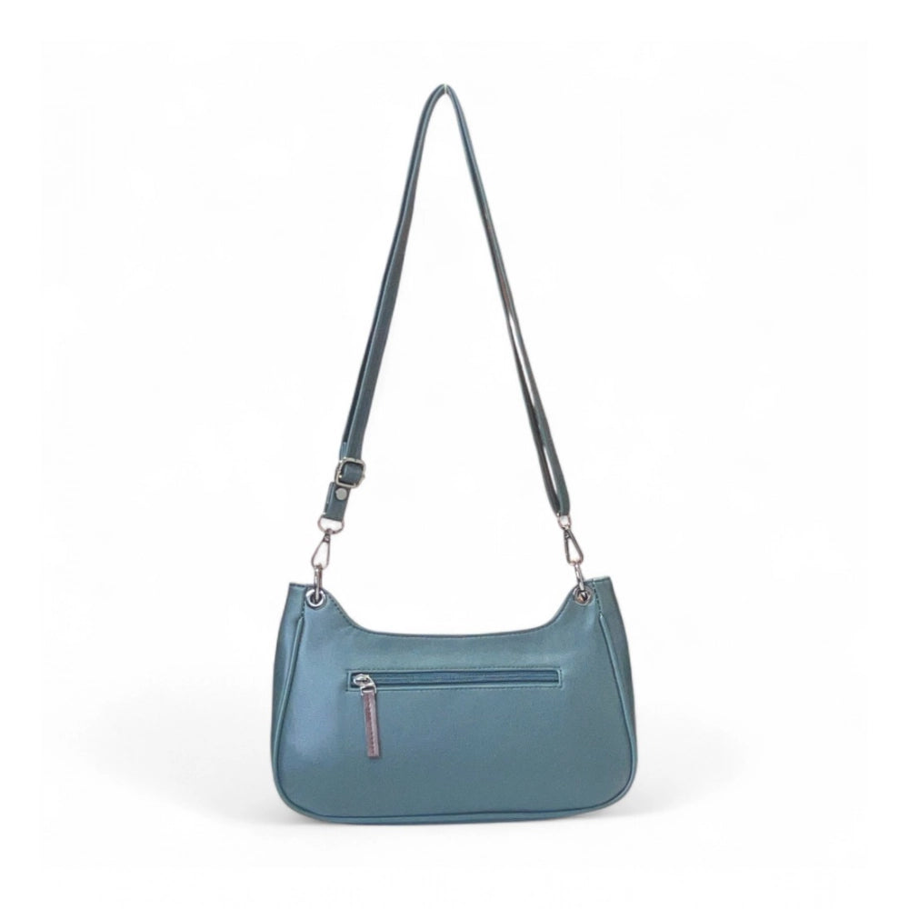Generic Women's Polyurethane Floral Embroidered Crossbody Sling Bag with Adjustable &amp; Removable Strap (Light Blue)