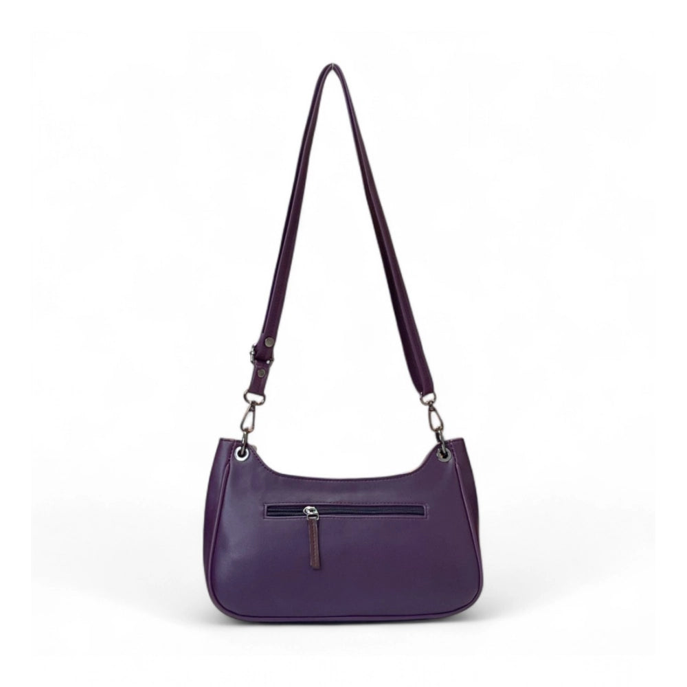 Generic Women's Polyurethane Floral Embroidered Crossbody Sling Bag with Adjustable &amp; Removable Strap (Purple)