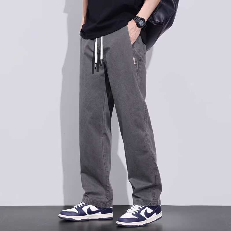 American-style Vintage Mens Casual Loose-fit Straight-leg Athletic Workwear Pants